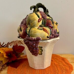 Vintage Woven Fruit Basket Cookie Jar